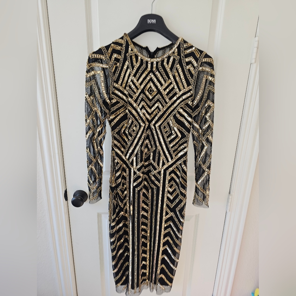 Gianni Bini Black and Gold Sequins Dress